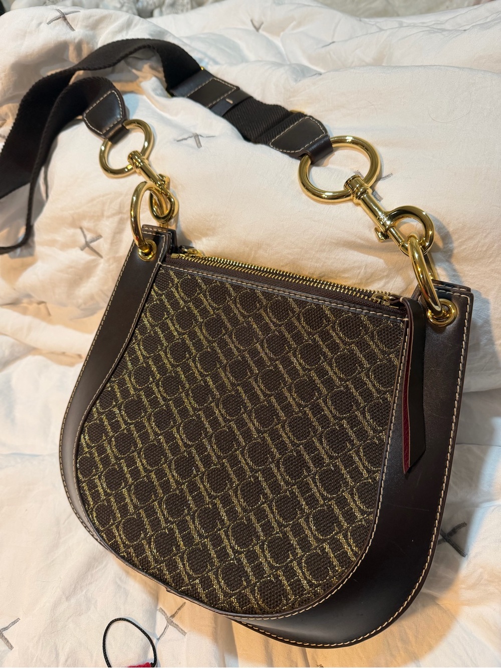 Carolina Herrera Dark Brown Monogram Castanuela Bag - Picture 3 of 17